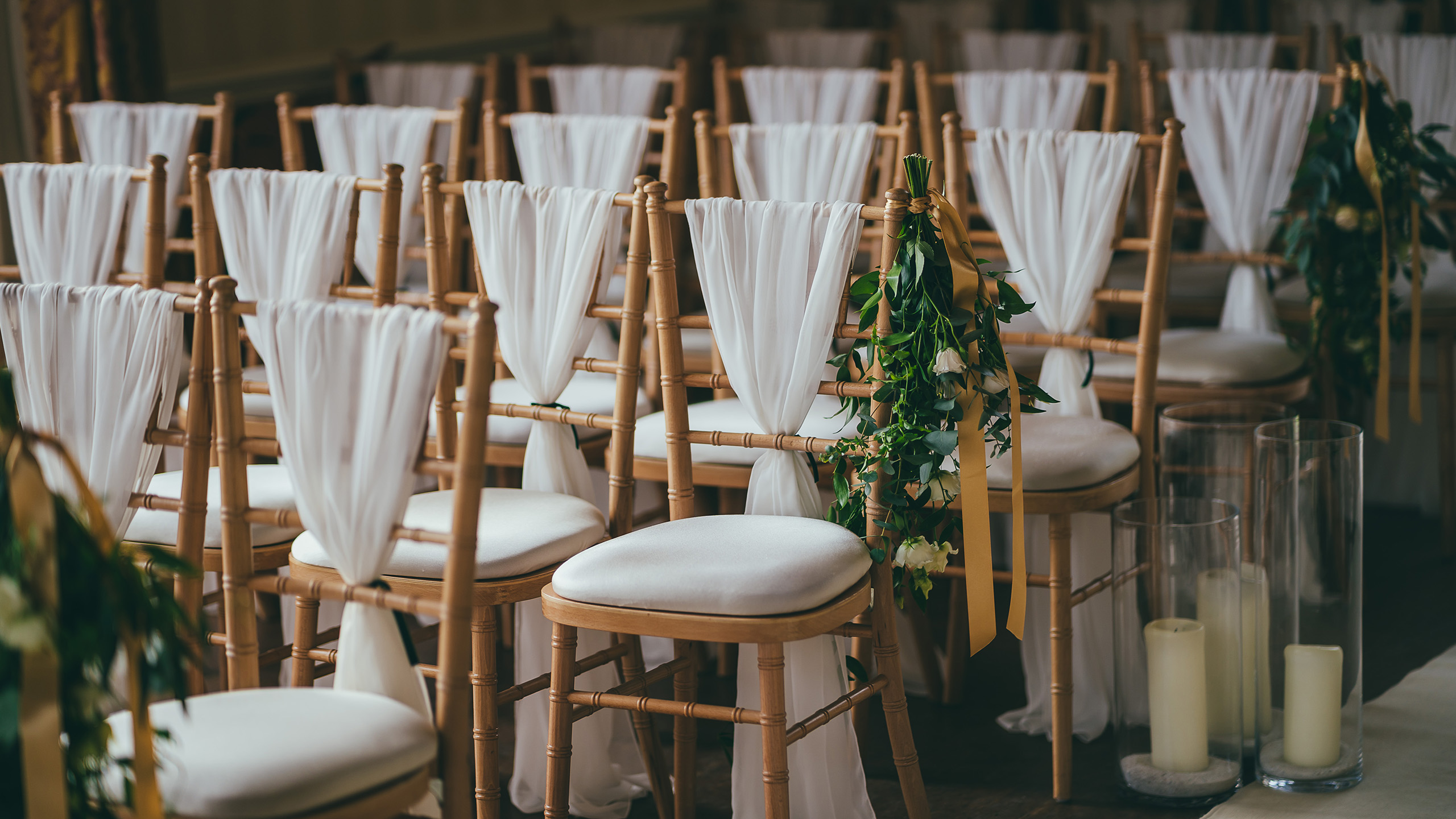 Wedding chairs set up in Swinton Park Hotel in North Yorkshire