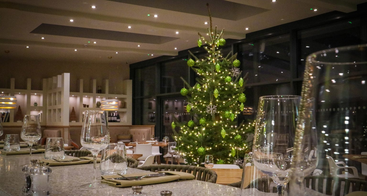 A Christmas tree in The Terrace Restaurant and Bar on the Swinton Estate in North Yorkshire