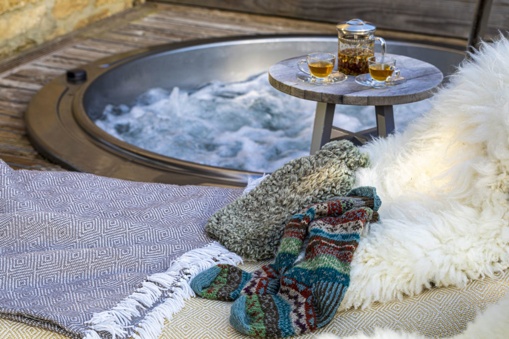 An outdoor hot tub, herbal tea and blankets at the Swinton Country Club and Spa near Harrogate and Ripon