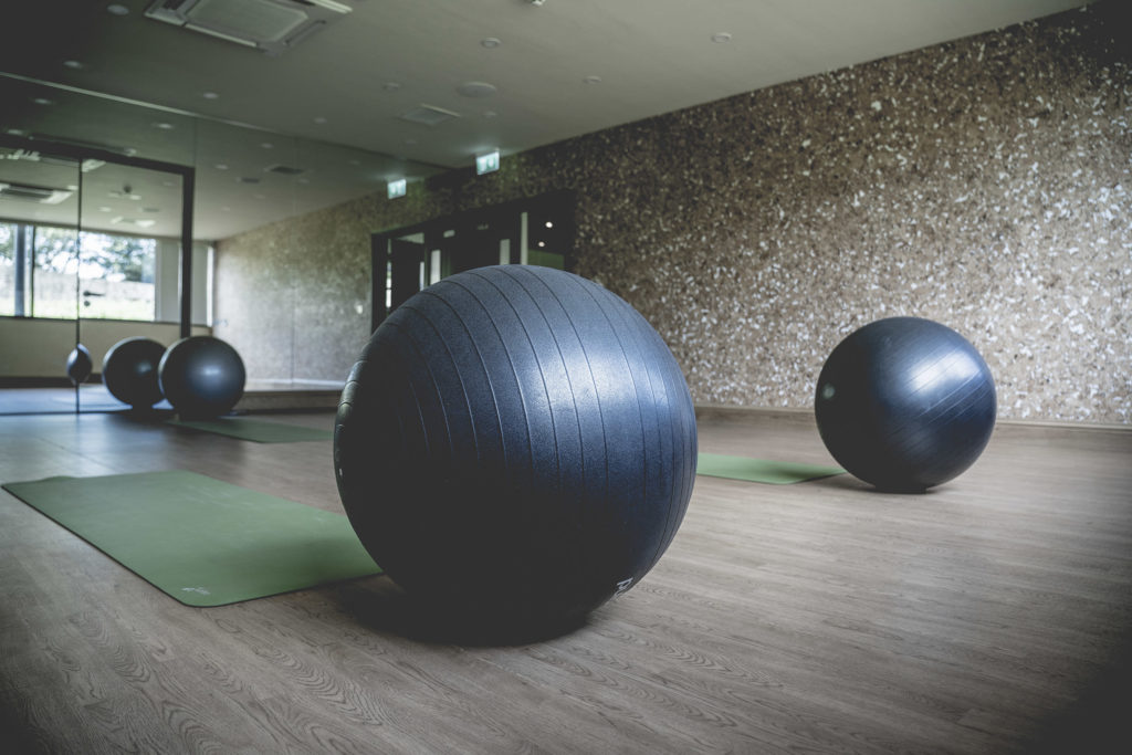 Gym exercise balls in the fitness studio at Swinton Country Club and Spa