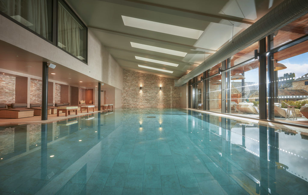 The main indoor swimming pool at the spa at Swinton Country Club near Harrogate in North Yorkshire