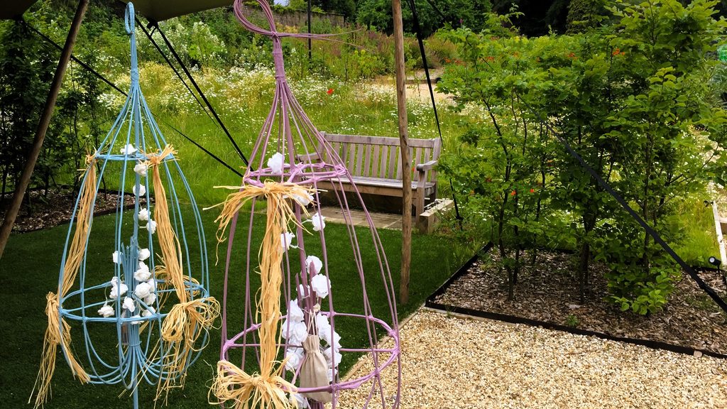 Outdoor garden willow seedpod lanterns as made in an arts and crafts workshop on the Swinton Estate