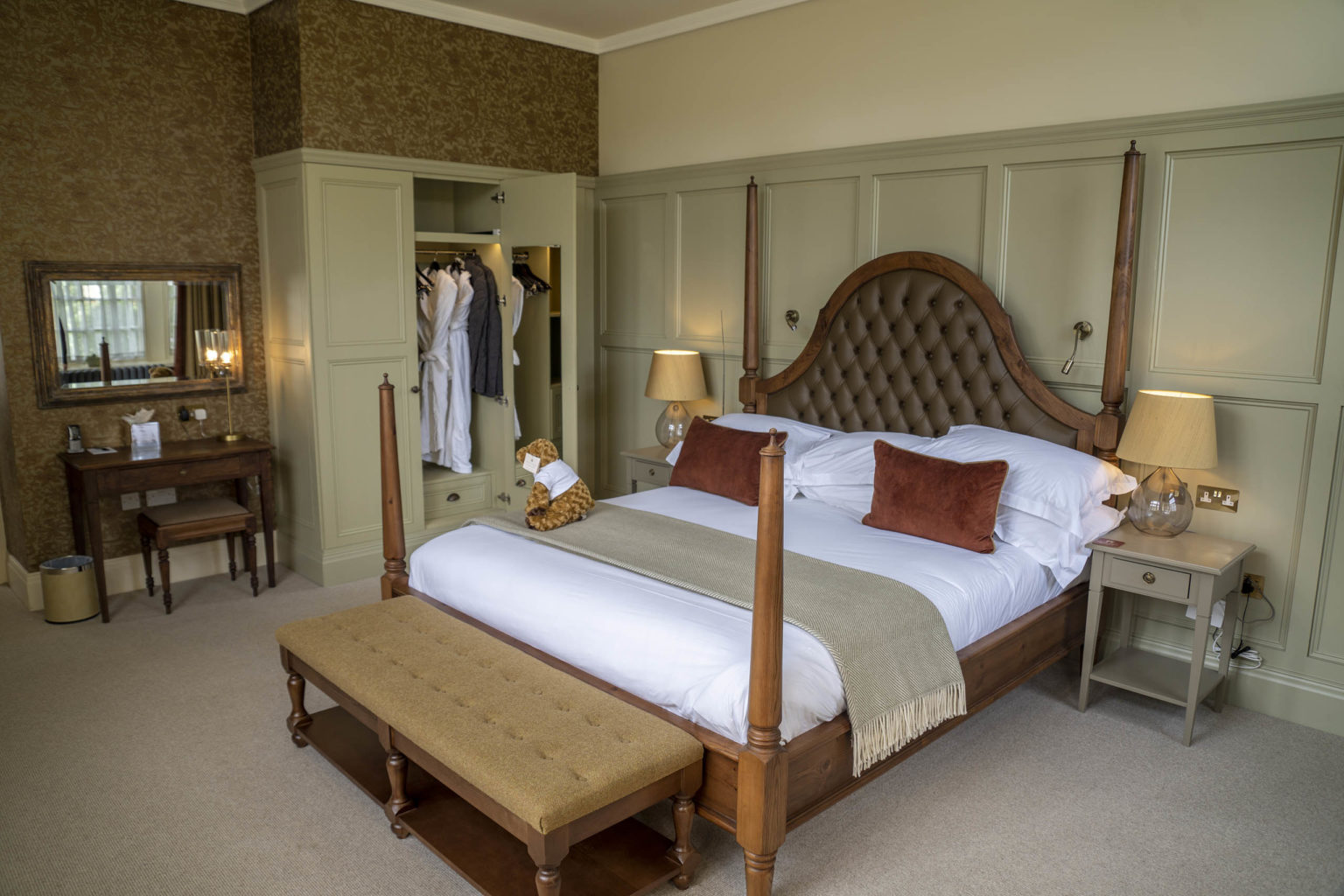 The bedroom of the Colsterdale suite at Swinton Park Hotel in North Yorkshire