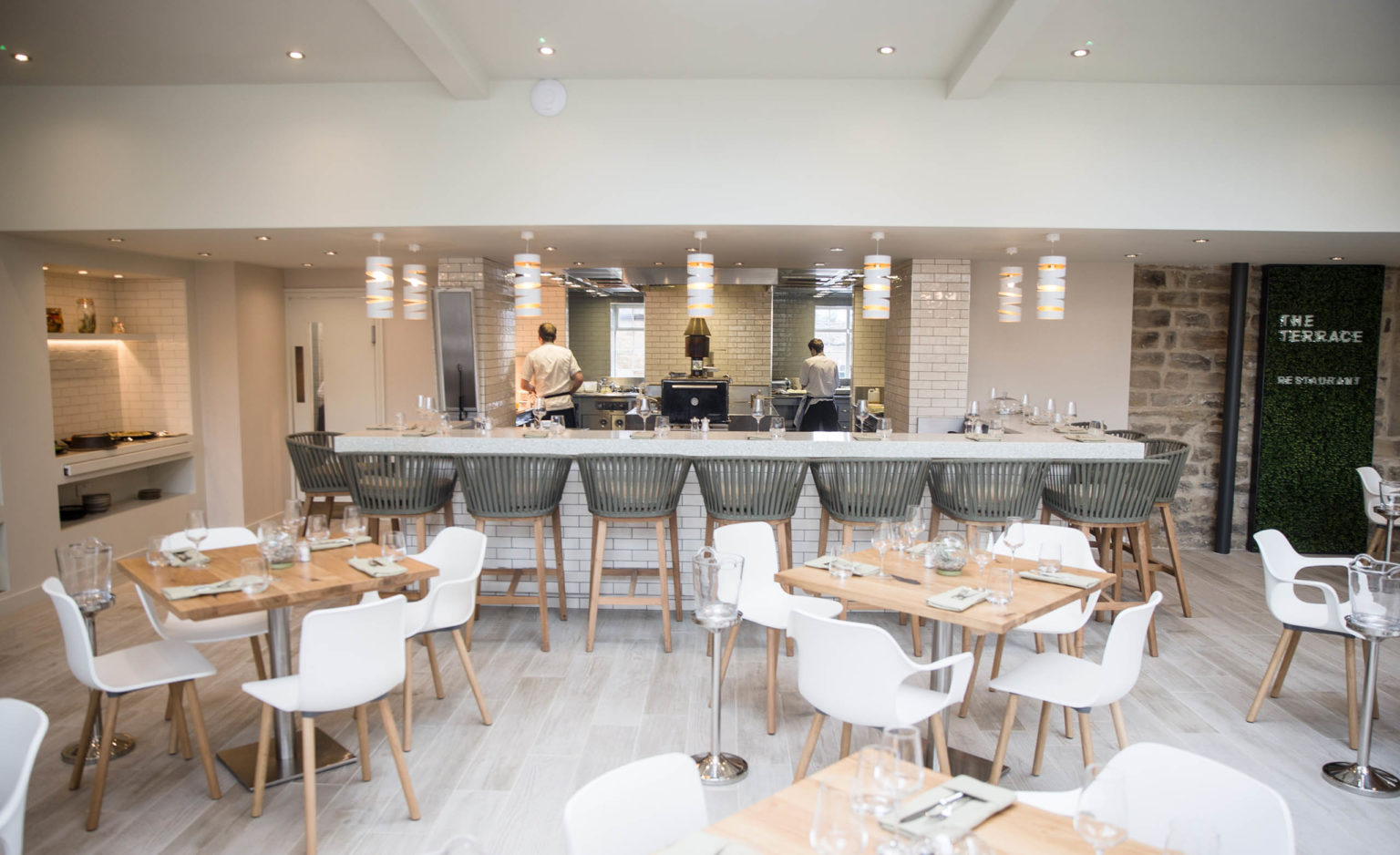 The open kitchen at The Terrace Restaurant and Bar on the Swinton Estate in North Yorkshire