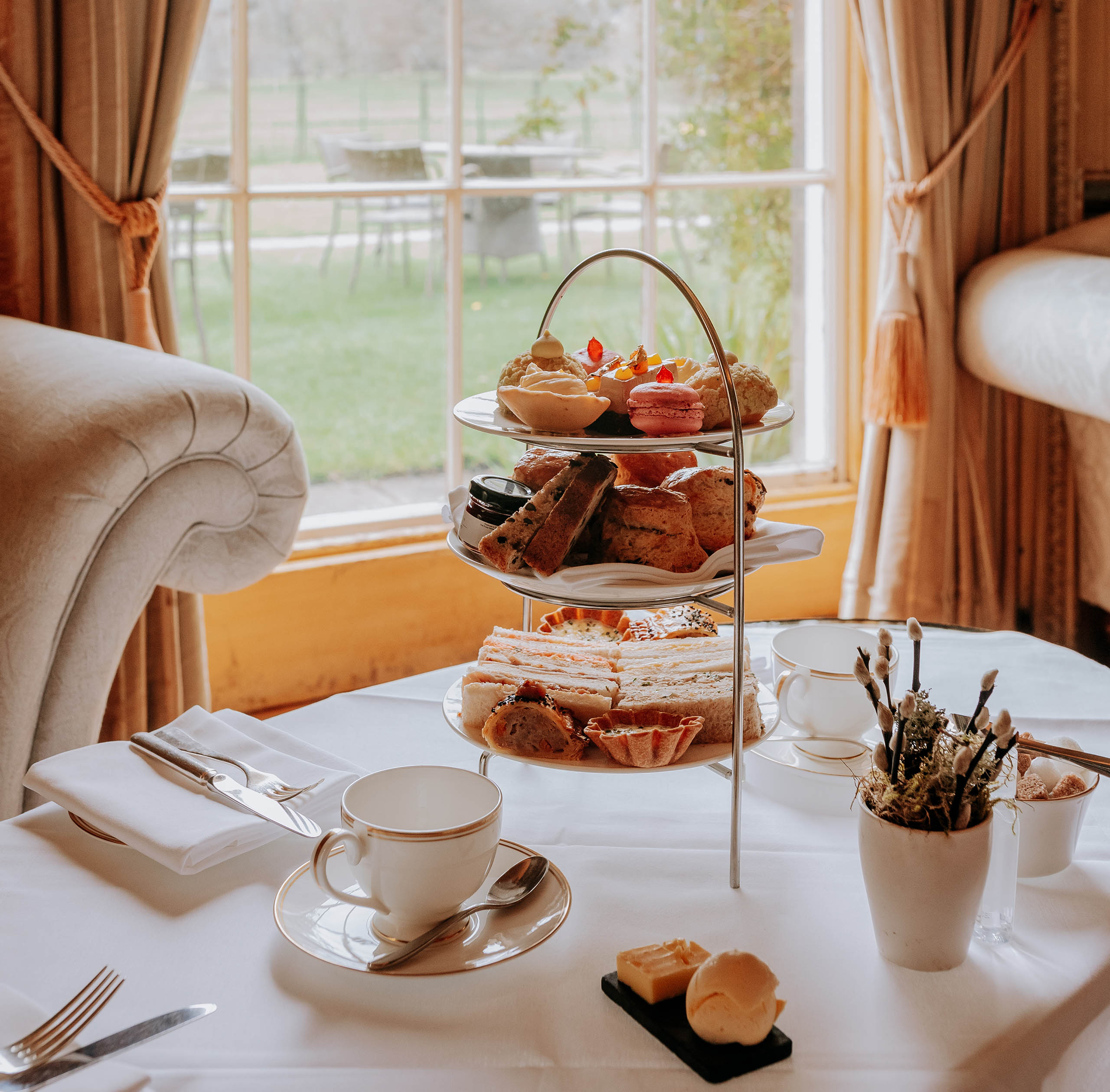 Afternoon tea at Swinton Park Hotel on the Swinton Estate in North Yorkshire
