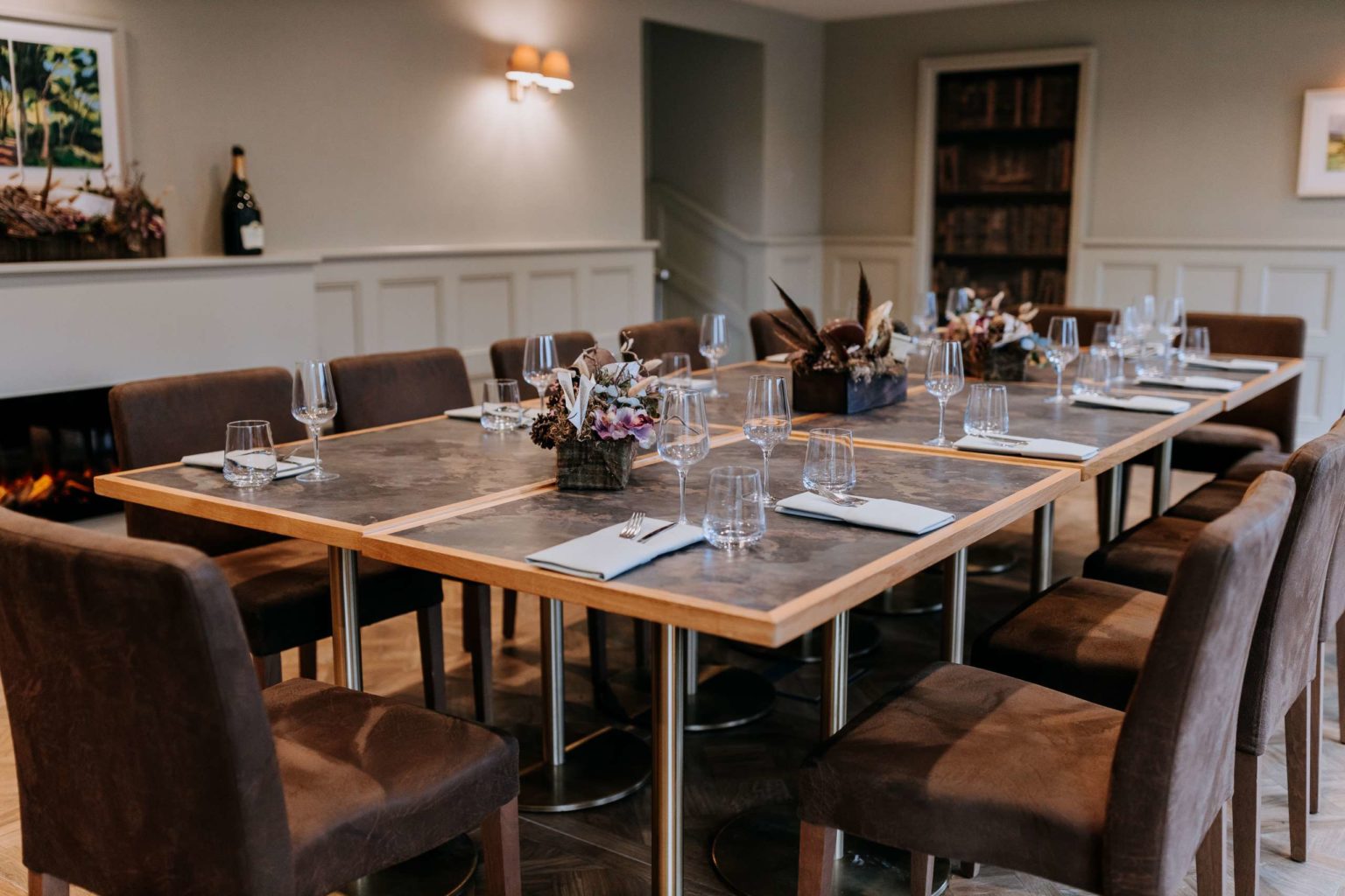 The Arnagill room at Swinton Estate in North Yorkshire set up for a private dining meal