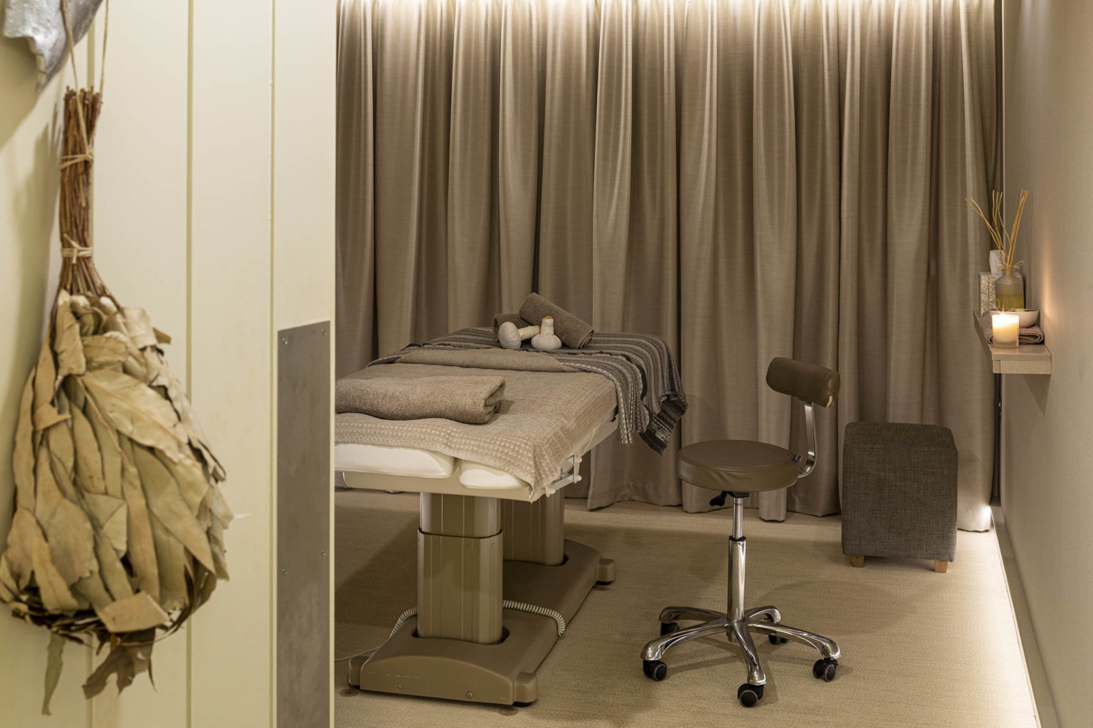A luxury spa treatment room used for massages, facials and spa days at Swinton Country Club near Harrogate and the Yorkshire Dales in North Yorkshire
