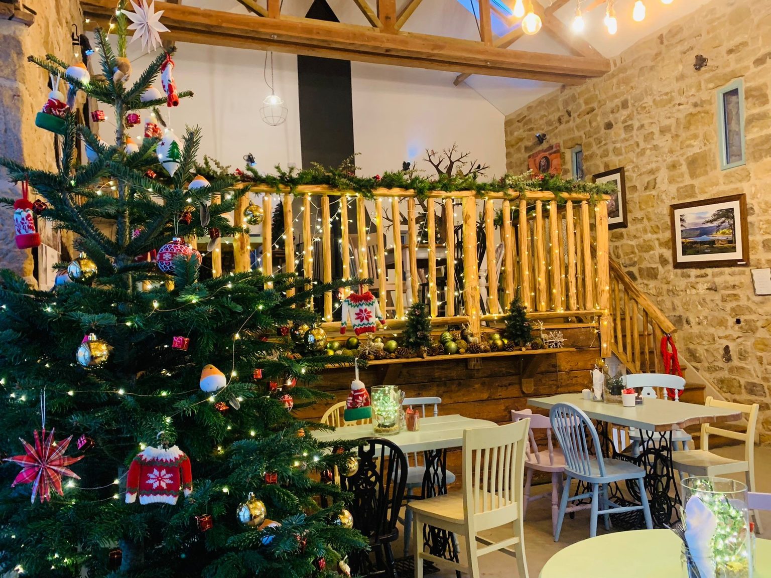The Bivouac Cafe decorated for Christmas
