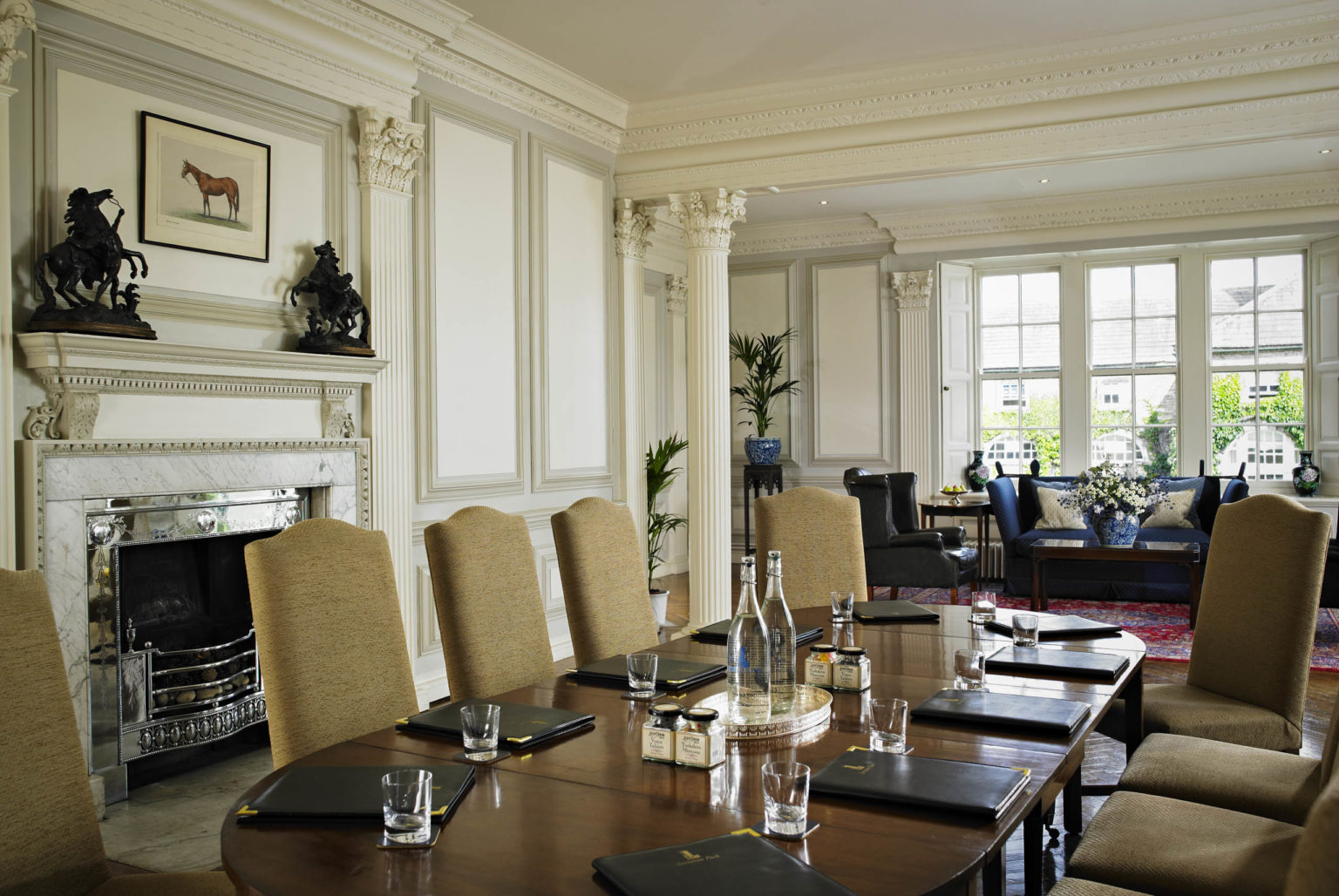 A meeting room at Swinton Park Hotel in North Yorkshire, suitable for larger corporate discussions and events