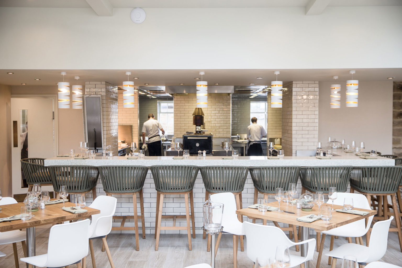 The open kitchen at The Terrace Restaurant and Bar on the Swinton Estate in North Yorkshire.