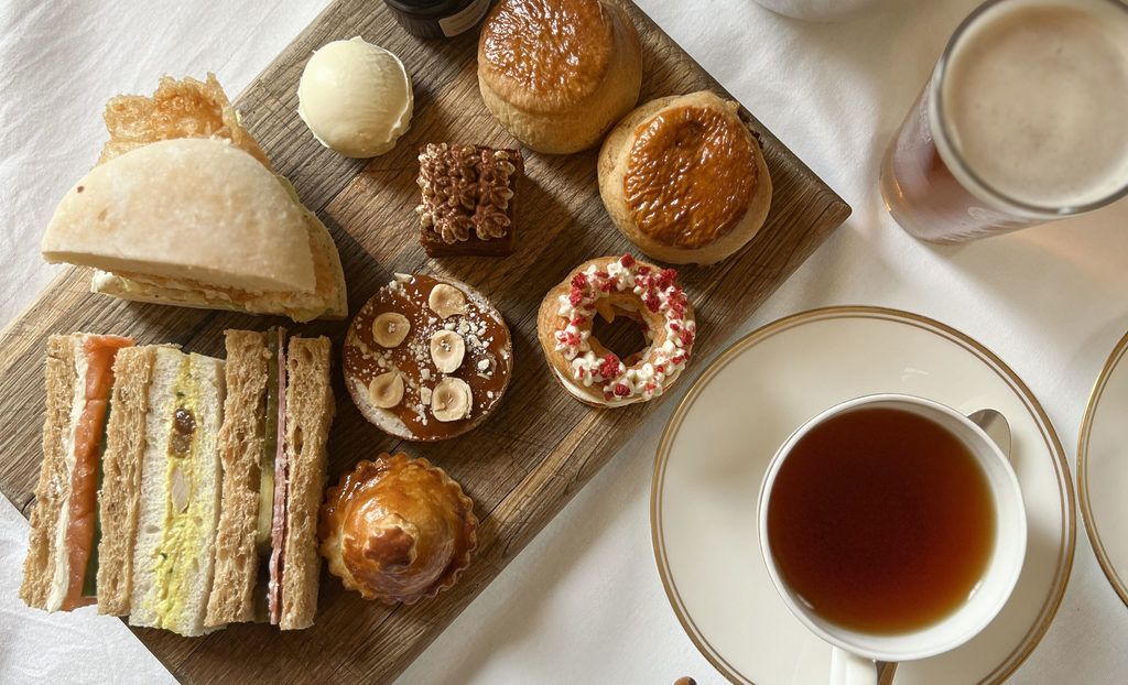 A Father's Day gentleman's afternoon tea, including Black Sheep beer, served at Swinton Park Hotel near Harrogate and Ripon