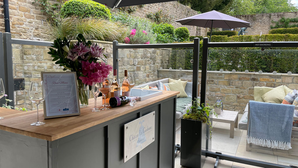 The summer rosé wine bar outside in the Terrace Restaurant and Bar near Harrogate in North Yorkshire