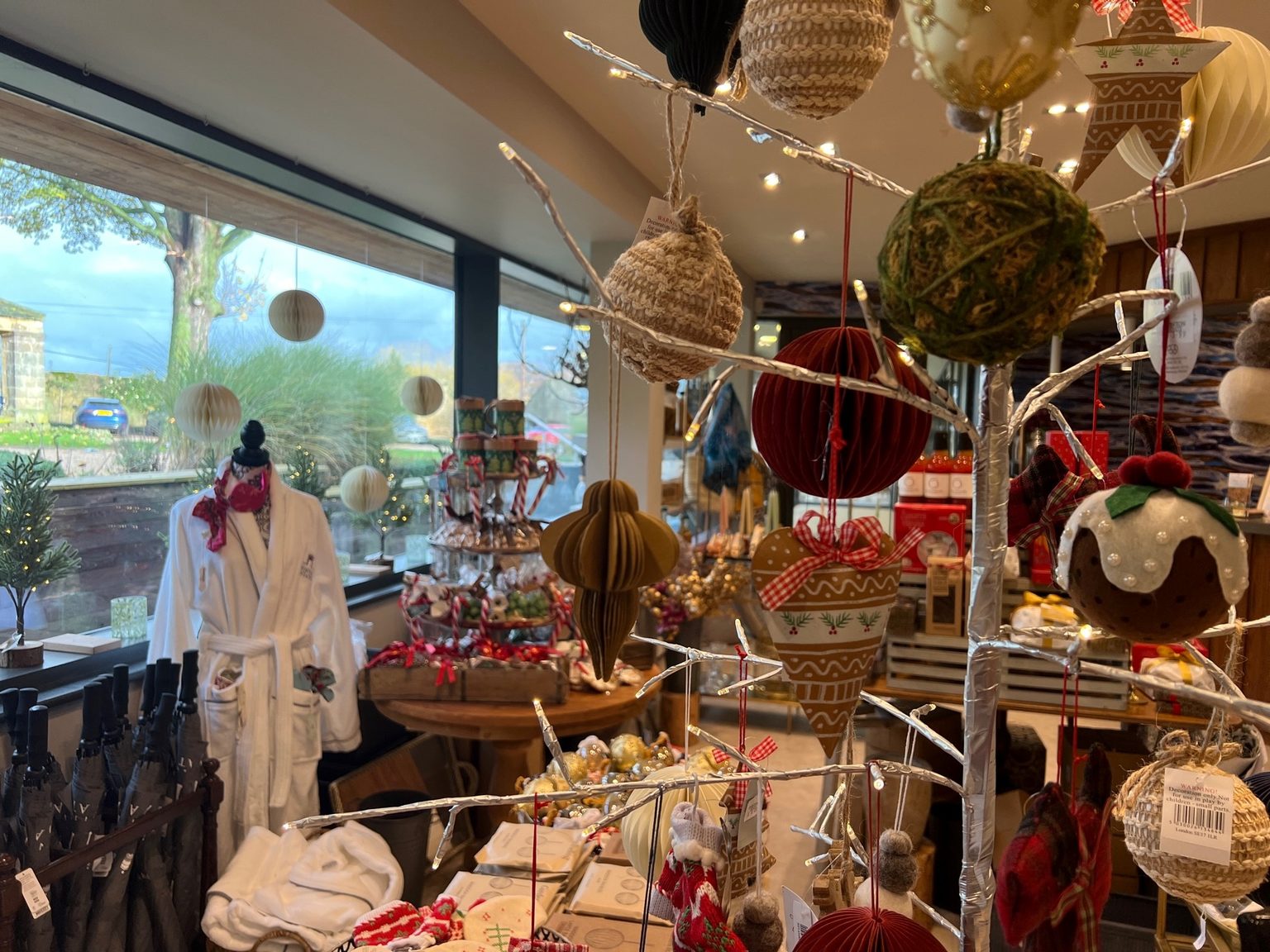 Christmas decorations in the Estate Shop at Swinton Estate